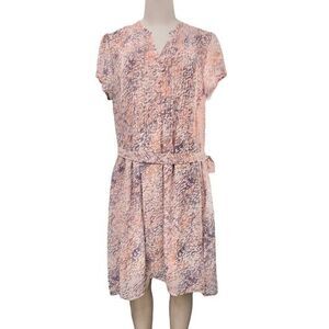 Robert Louis Sheer Overlay Belted Muted Pastel Shirt Dress Knee Length Large